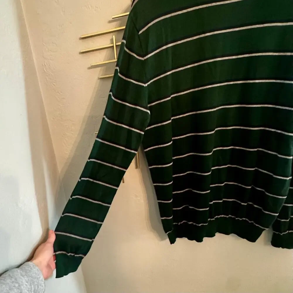 Polo Ralph Lauren Green Striped Pima Cotton Crewneck Sweater M